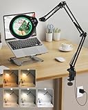 10X & 5X Magnifying Glass with Light, Ultra Long Swing Arm, 5 Colors & 10 Brightness, Real Glass Lens Large Magnifying Lamp for Craft Painting Workbench Jewelry Making Hobby Close Work (Green)