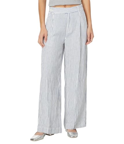 Madewell Women's The Harlow Wide Leg Pants, Blue White Stripe, 0
