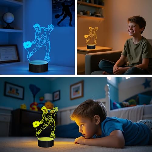 Image of OkiyiD Pickleball Gifts for Men Boys Pickleball Players, Pickleball 3D Night Light Illusion Lamp with 16 Colors Remote Controller, Pickelball Room Decor for Boys Men