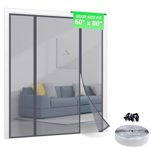 TheFitLife Fiberglass Double Screen Door - Heavy Duty Magnetic Mesh with Full Frame Hook and Loop Powerful Magnets That Closure Automatically