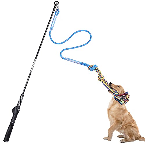 AOKA Interactive Dog Flirt Pole Toy for Small and Medium-Sized Dog Chase and tug-of-war, Dog Flirt Pole with Pet Fleece Rope Tether Lure Toy to Outdoor Training and Entertainment