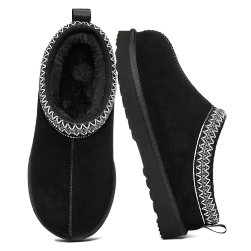 Litfun Women's Fuzzy House Slippers Genuine Suede Fluffy Winter Slipper Cozy Furry Warm Shoes Indoor/Outdoor