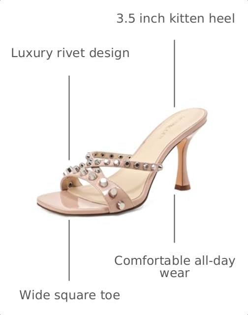 Image of Womens Heels Square Toe Heeled Sandals for Women Low Kitten Heels Sandals Open Toe Slip on Mule for Party Wedding Dress Shoes