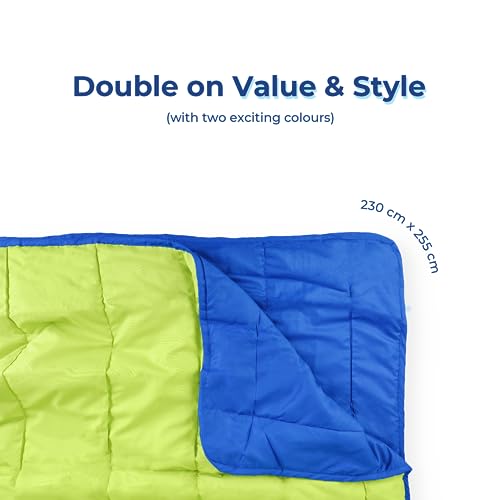 Image of Zinnia Ultra Soft Microfibre Reversible Comforter - Double 230 x 255 CM, Bright Green and Deep Blue,(Solid - Vibrant)