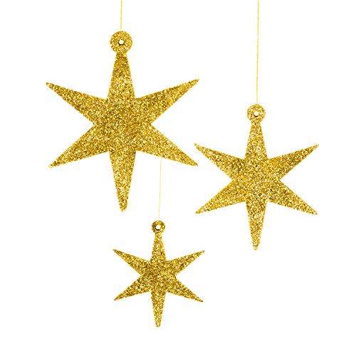 Oblique Unique® 3 Holz Sterne mit Glitzereffekt für Weihnachten...