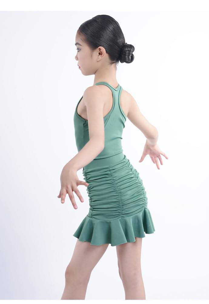 Abito da Ballo Latino-Americano Senza Maniche per Ragazze Costume da Ballo Cha Cha Gonna da Tango per Bambini Costume per Bambini Abito da Allenamento per Spettacoli(130Cm)