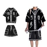 [Yeecan] ジャージ メンズ 上下セット 夏 夏服 tシャツ 半袖 上下 セット 七分丈 パンツ セットアップ 無地 スウェット カジュアル おしゃれ 大きいサイズ hei-L