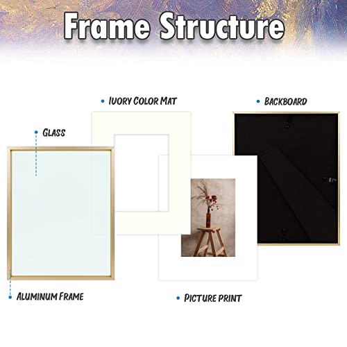 Auear, 8X10 Aluminum Frame In Gold - Real Glass - Made To Display Pictures 5X7 With Ivory Color Mat Horizontal And Vertical Formats For Wall (2 Pack) #TOP2