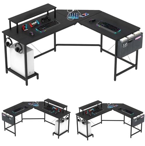 Utlenianie Mesa Gaming,Escritorio Gaming, Mesa Gamer de Fibra de Carbono Ergonómicas,Escritorio Gamer con Gancho para Auriculares,Mesa Ordenador Escritorio con Soporte de visualización (160x80x75cm)