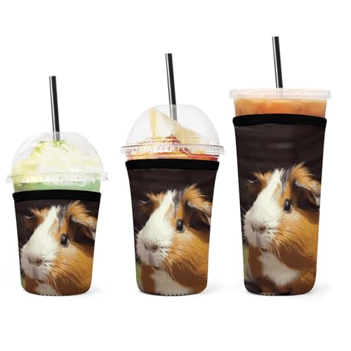 3 Pack Neoprene Smile Animal Iced Coffee Sleeves Reusable Insulated Cup Sleeves for Cold Drinks & Hot Beverages 3.5mm Drink Insulators Keep Hands Dry & Condensation Free Fits 16-32oz Tumblers
