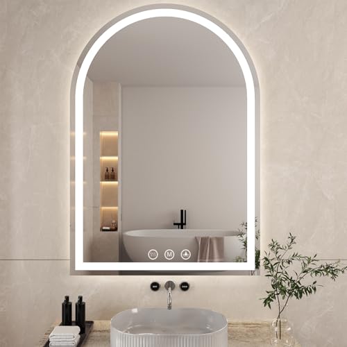 LED Bathroom Mirrors with Lights 30'x40'Arched Mirror for Wall,Anti-Fog,LED Mirrors with Front Light...