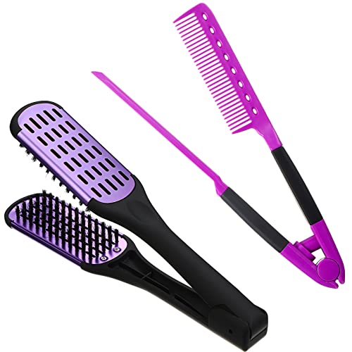 2 Pieces Straightening Comb For Hair, Boar Bristles Clamp Double Sided