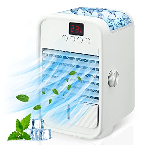 Aire Acondicionado Portatil,5 en 1 Enfriador de Aire Recargable con 3 Ajustes de Velocidad, Rotación de 120°,Estado de Refrigeración para Ventilador para Casa, Camping, Oficina Cover
