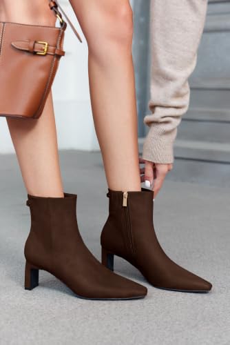 Image of Coutgo Womens Ankle Boots Chunky Heel Closed Toe Booties Side Zipper Winter Dress Shoes