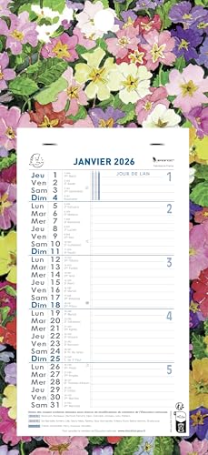 Exacompta 33115E - Calendrier mensuel avec feuillets détachables 15,5 x 28,5 cm - Sur support plaque imprimée Fleurs 19 x 41 cm - Janvier à décembre 2026 - Visuel aléatoire