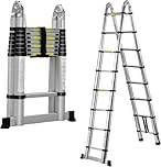 Extension Ladder Telescoping Stainless Steel Straight A-Frame Ladder Home Roof Outdoor Compact Telescopic Lightweight Safety Lock Easy to Store for Roofing Business Household RV Use (5m A-Frame)