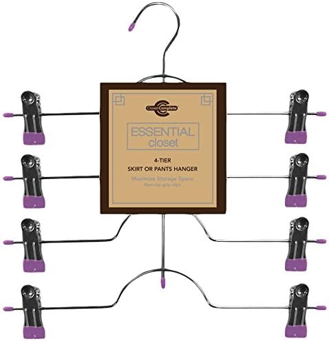 Chrome 4-Tier Skirt/Pants Hanger with Clips, Lilac, 24 Count