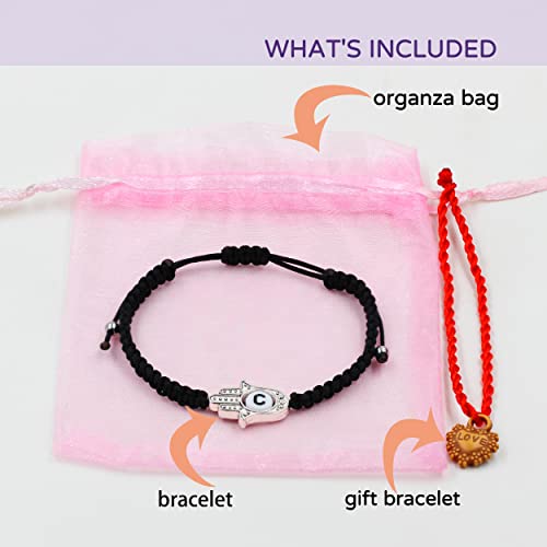 Image of Uloveido Customized A to Z 26 Letters Hand of Fatima Bracelet - Fatima Hamsa Hand Evil Eye Protection Bracelet Lucky Charm Adjustable Braided Black String