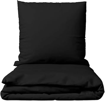 Baumwolle Bettwäsche Uni 135×200 155×200 155×220 200×200 200×220 220×240 wählbar, Farbe:Schwarz, Maße:135 x 200 cm