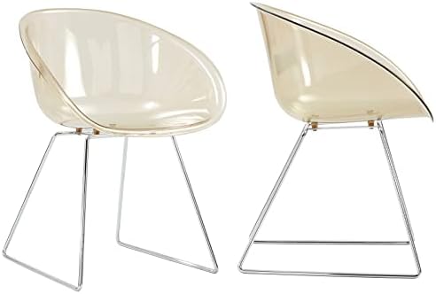 Acrylic Chairs Clear Dining Chairs Set of 2, Transparent Shell and Metal Legs Plastic Side Chairs for Kitchen and Dining Room, Living Room (Brown)