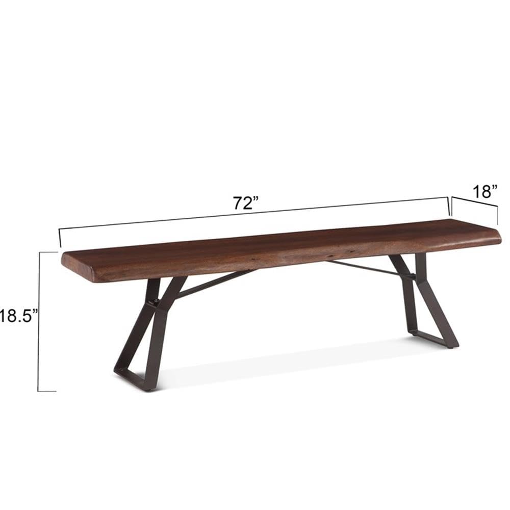 Nottingham Acacia Wood Dining Bench, Indoor Wooden Bench for Dining Table, Kitchen Bench with Iron Base, Brown, 72 Inch