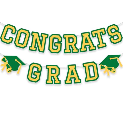 Image of Congrats Grad Banner Graduation Party Banner Decoration Hanging Garland High School College Backdrop Supplies Green Yellow