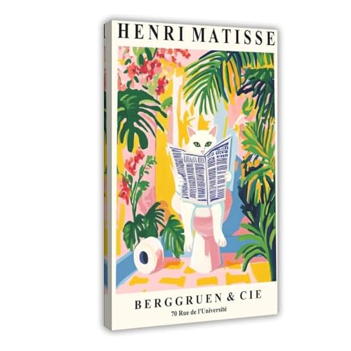 Matisse chat blanc sur les toilettes tableau humour pour décorer la maison