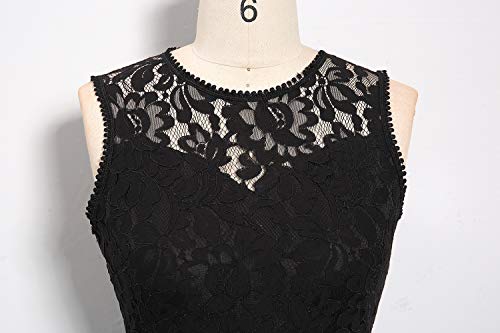 MSLG Little Black Dress for Women Special Occasion Elegant Floral Lace Sleeveless Short Wedding Guest Teen Dinner Cocktail Party Dresses 975 (S, Black)