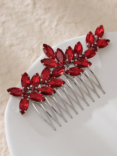 Peine para cabello rojo con pedrería para boda miniatura 1