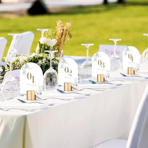 Image of Affrolling 12 Pcs Gold Place Card Holders Wooden Table Number Holders Bulk Mini Cylinder Table Stand for Name Cards Photo Picture Menu Tag Display Wedding Birthday Party Banquet Restaurant