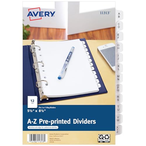 Avery A-Z Mini Dividers for 3 Ring Binders, 12 Tabs per Set, 8.5