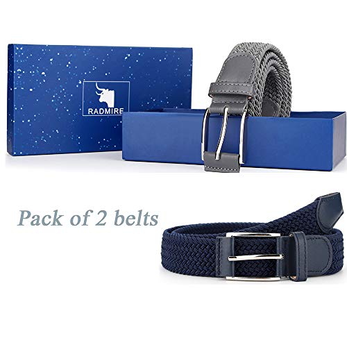 2 Pieces Braided Woven Elastic Stretch Canvas Belts for Men Women4