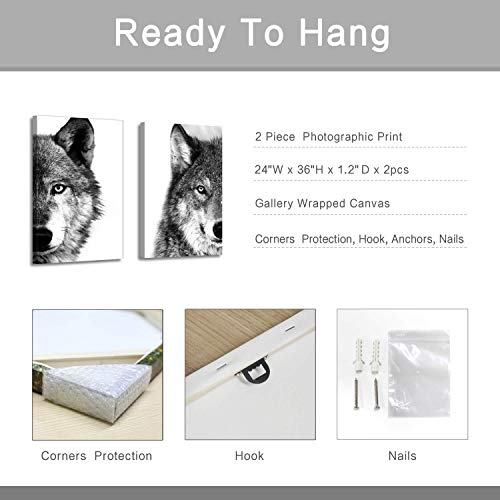 Artistic Path Wolf Canvas Wall Art Print: Wildlife Animal Artwork Print On Wrapped Canvas For Dining Room (24" W X 36" H X 2 Pcs,Multi-Sized) #TOP6