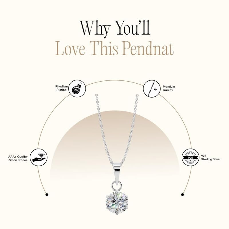 Image of Miss Highness 925 Pure Silver Pendant Necklace for Women, Modern Design Pendants, Rhodium Plated, Minimal Jewellery with Authenticity Certificate, Birthday, Anniversary, Gift for Wife & Girlfriend