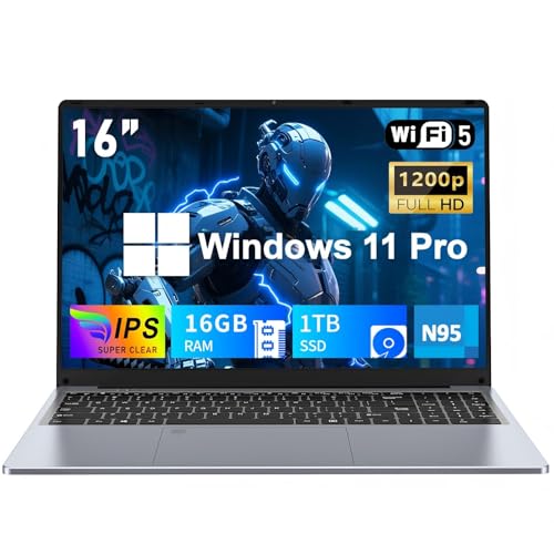 Image of NIAKUN Laptop Computer, Gaming Laptops 2026, 16 inch Lap Top PC Windows 11 Pro, 16GB RAM 1TB SSD, Intel N95 Processor, Office 365, Backlit Keyboard,Fingerprint Unlock, 2-Year Warranty