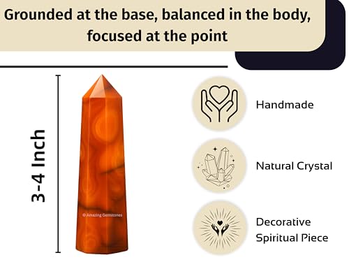 Image of Amazing Gemstone Carnelian Crystal Towers ~ Natural Healing Crystal Point Obelisk for Reiki Healing and Crystal Grid (3 inch to 4 inch INCH)