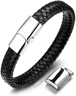 HALUKAKAH Kids  Solo Junior  Boy's Genuine Leather Bracelet Brown/Classic Black 6-12+3 Y/O. Golden Silver Black Titanium Magnetic Clasp 7"-7.7"(18-19.5cm) with Free Giftbox