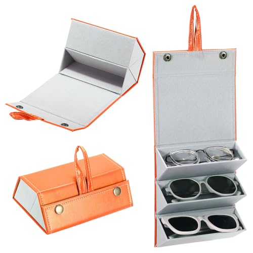 Image of PATIKIL Travel Sunglasses Organizer, 3 Slots Foldable Sunglasses Holder Leather Sunglass Storage Organizer Case