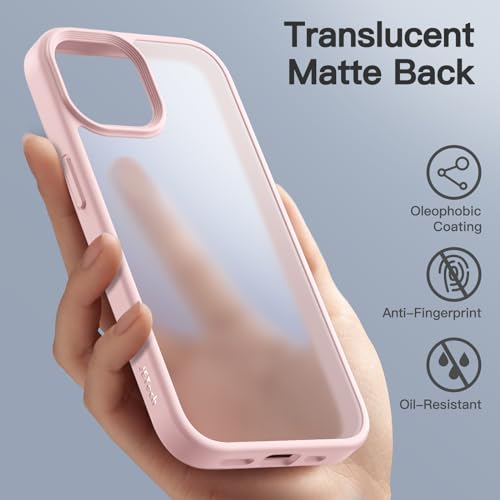 Image of JETech Matte Cover Case for iPhone 15 6.1-Inch, Shockproof Case Military Grade Drop Protection, Frosted Translucent Back Phone Cover, Anti-Fingerprint (Pink)