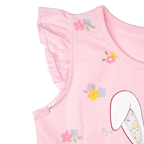 Image of HILEELANG Little Girl Short Sleeve Dress Easter Cotton Casual Applique Tunic Shirt Dresses