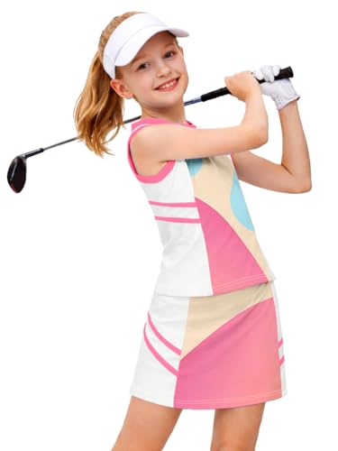 Image of AOBUTE Girls Tennis Golf Outfit Tank Top and Skirt with Shorts Set 4-12 Years