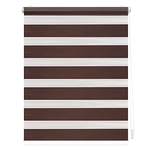 Lichtblick Doppelrollo Klemmfix ohne Bohren, Streifen, Blickdicht, Klemmträger-Montage, Sichtschutz, Wandmongtage, Deckenmontage, für Fenster und Türen 100 cm x 150 cm (B x L), Dunkelbraun