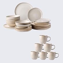 AmorArc 24PCS Ceramic Dinnerware Sets,Handmade Reactive Glaze Plates and Bowls Sets,Highly Chip and Crack Resistant | Dishwasher & Microwave Safe Dishes Set, Service for 4 24pc
