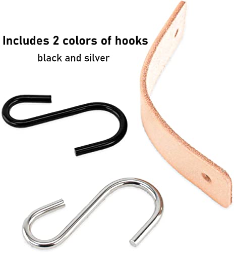 Brute Strength, Leather S Hooks for Hanging, Natural, 12 Pieces, Incl. Silver & Black Hooks for Hanging Coats Cups, Towels - Image 3