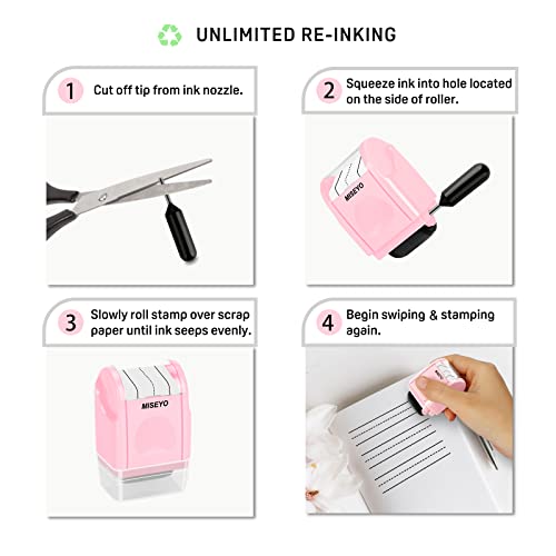 Image of Miseyo Dashed Handwriting Lines Practice Roller Stamp,Self-Inking Line Rolling Stamps for Kids Writing - Pink