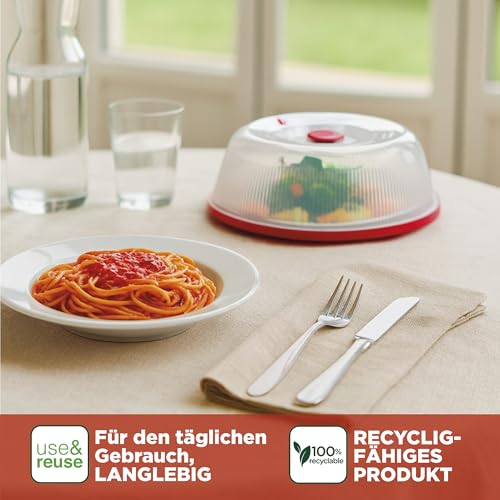 Snips, Mikrowellenglocke, Mikrowellendeckel, 26,2 x 26,2 x 7,6 Mikrowellenabdeckhaube, Transparente und rote Mikrowellen Spritzschutz, Made in Italy