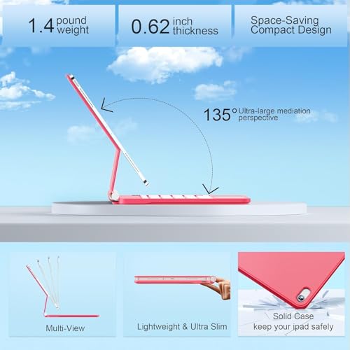 Image of Keyboard Case for iPad 11th (A16) & 10th Generation,Magic-Style Backlit Keyboard with Multi-Touch Trackpad - Floating Cantilever Stand - Magnetic Case for iPad 11 inch &10th Gen 10.9 inch (Rose Red)