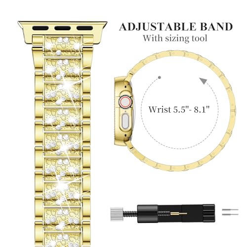 Image of SUPOIX for Apple Watch Band 49mm + Case, Bling Bands for Women (Gold) | Shiny Metal Bands & 2 Pack Protective Cover Cases for iWatch Ultra 49mm