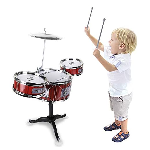 JAFATOY Small Plastic Drum Set Toy for Kids Age 3 - 6 Years Old Toy Musical Instruments Playing Rhythm Beat Toy Great Gift for Boys Girls