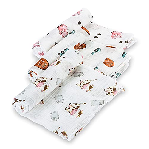 Image of LollyBanks Swaddle Blanket | 100% Muslin Cotton | Gender Neutral Newborn and Baby Nursery Essentials for Girls and Boys, Registry | Farm 3 Pack